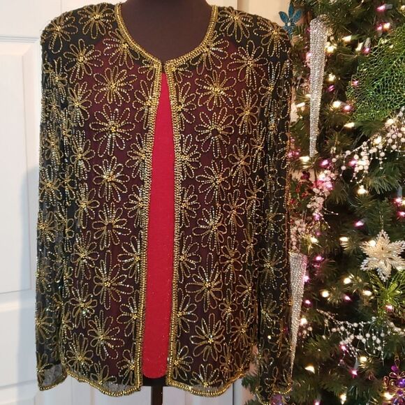 VNTG Mark & John Black n Gold Silk Jacket - Picture 1 of 8